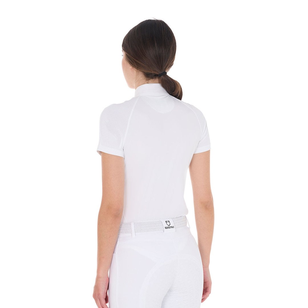 Damen-Poloshirt mit kurzen Ärmeln und Reißverschluss aus Mesh, Modell Taline