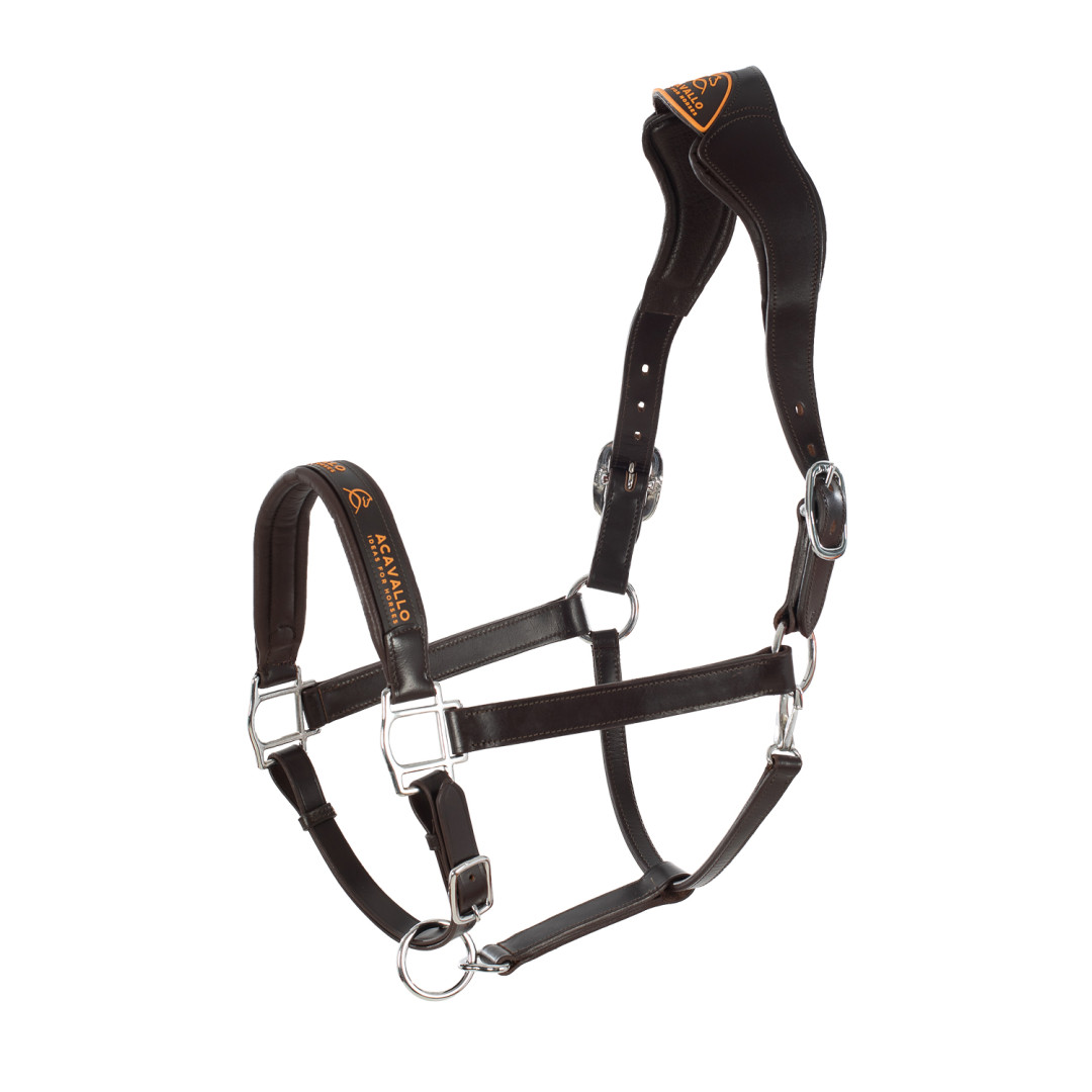 Acavallo Leather Halter With Ergonomic Pollguard - Calfskin Lining Acavallo Leather Halter With Ergonomic Pollguard - Calfskin Lining