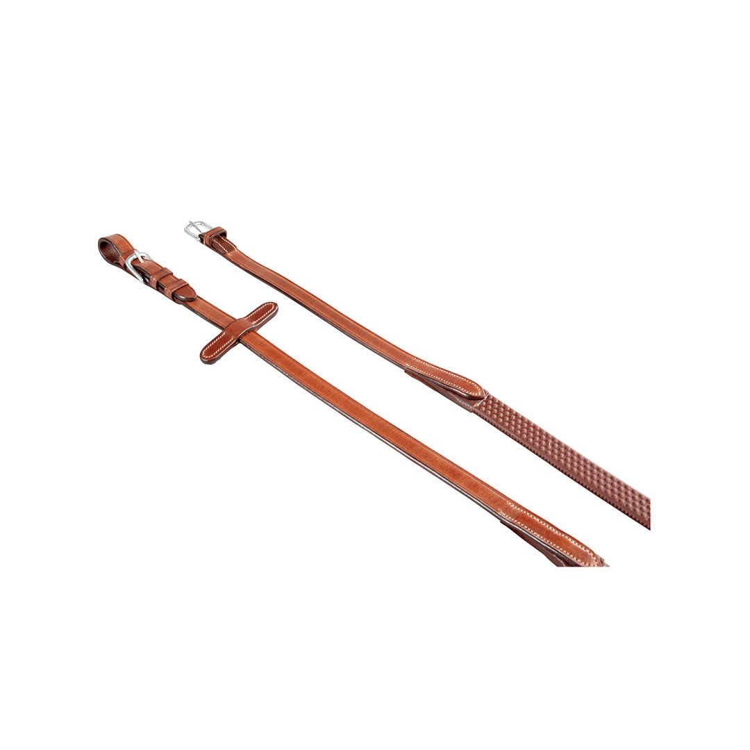 Rênes Equestro en cuir italien et caoutchouc, modèle Kris, 19 cm, ferrures argentées