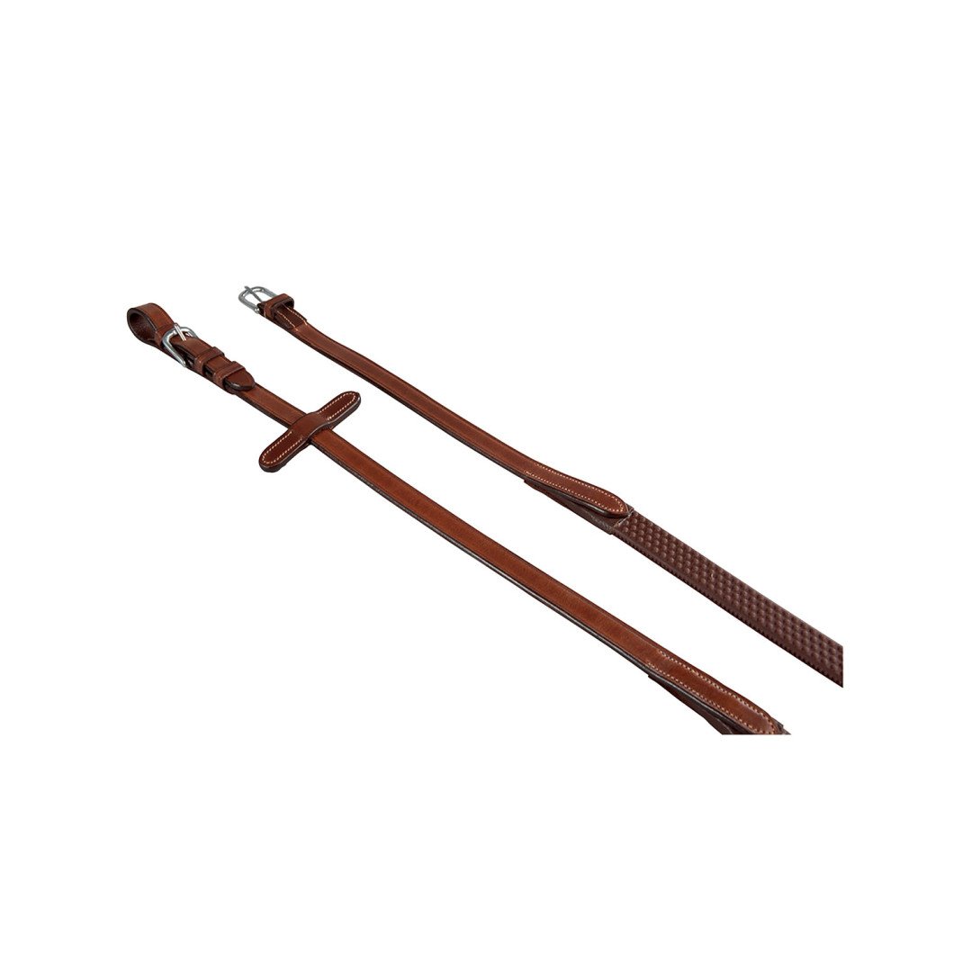 Rênes Equestro en cuir italien et caoutchouc, modèle Kris, 19 cm, ferrures argentées