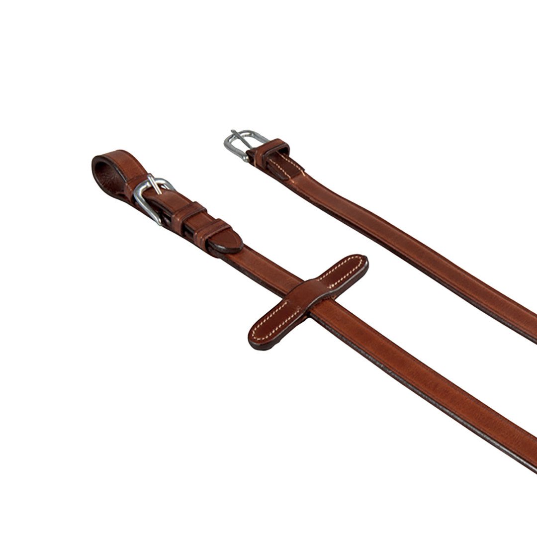Rédeas Equestro couro italiano com borracha, modelo Kris, 19 cm, com acessórios prateados.