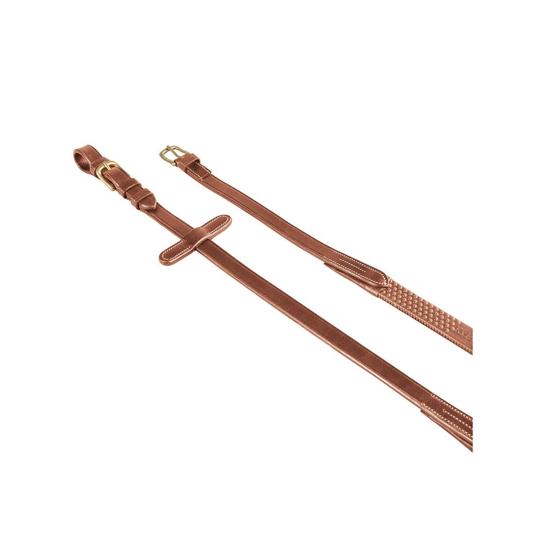 Riendas de Equestro de cuero italiano de caucho de 19 cm, modelo Kris, herrajes de latón