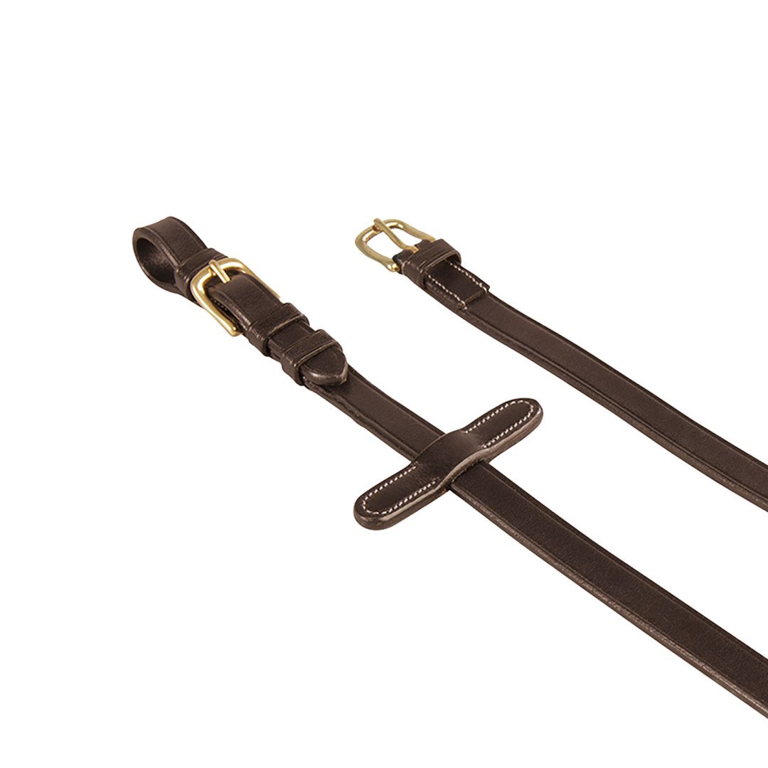 Rédeas Equestro couro italiano, borracha, 19 cm, modelo Kris, com acessórios em latão.