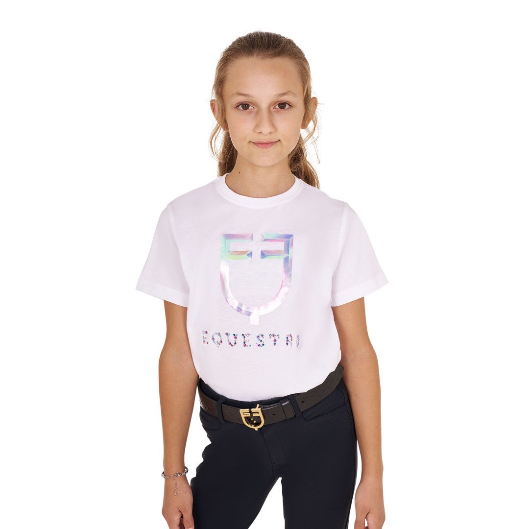 T-shirt bambina slim fit stampa logo multicolore