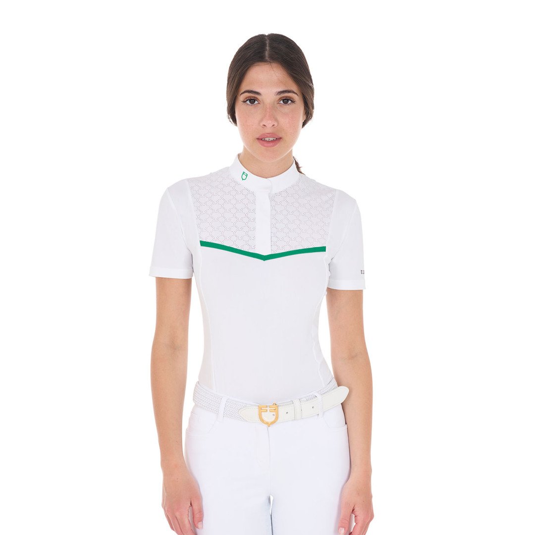 Polo concorso donna slim fit con inserti traforati sul petto