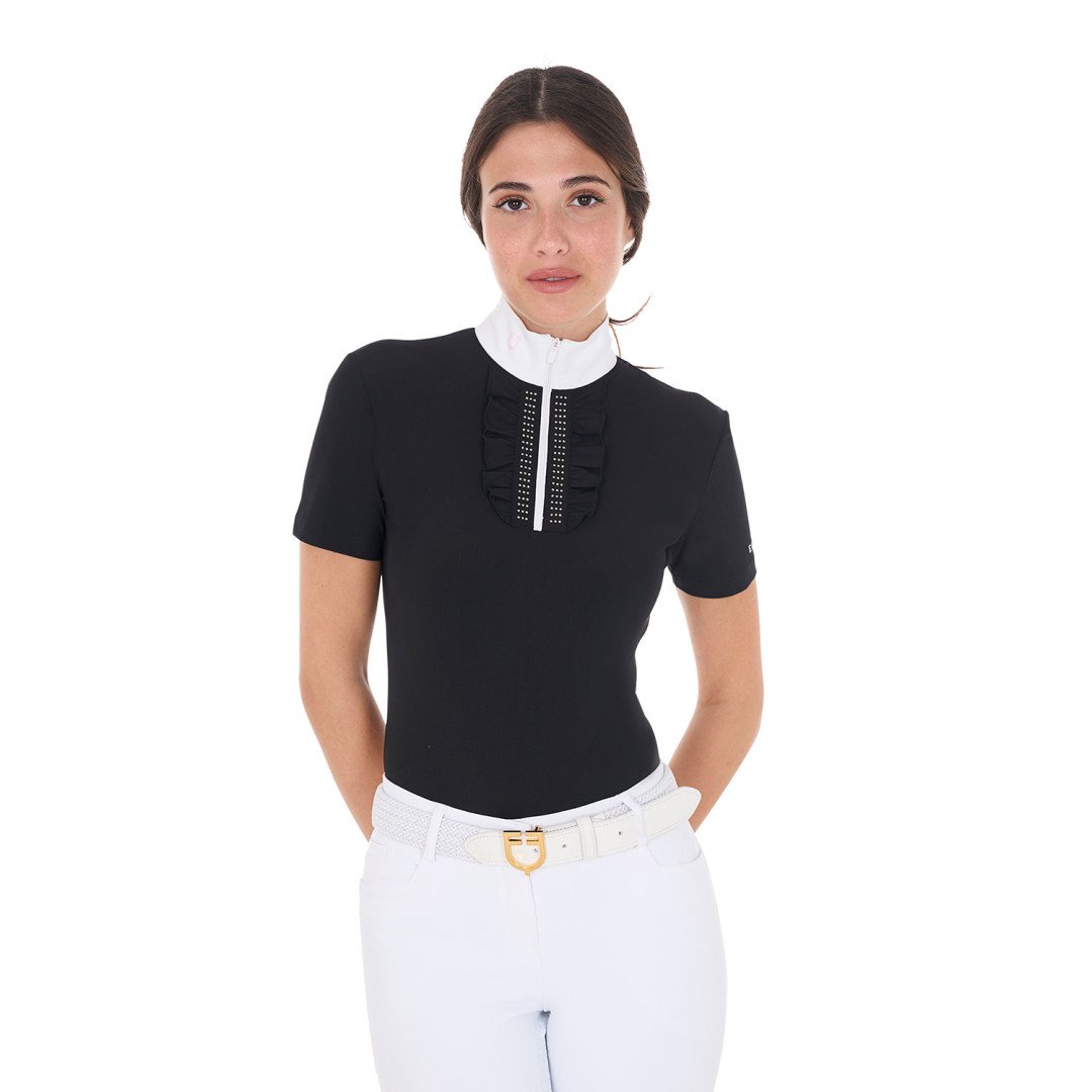 Polo concorso donna slim fit con ruches e strass