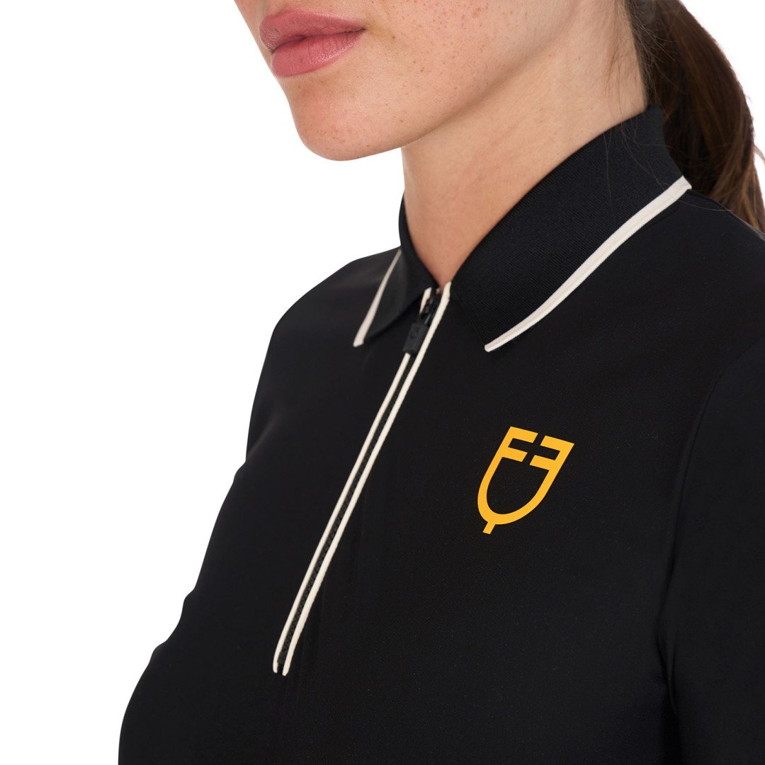 slim fit Damen-Trainingspoloshirt mit Reißverschluss und Logo auf der Brust