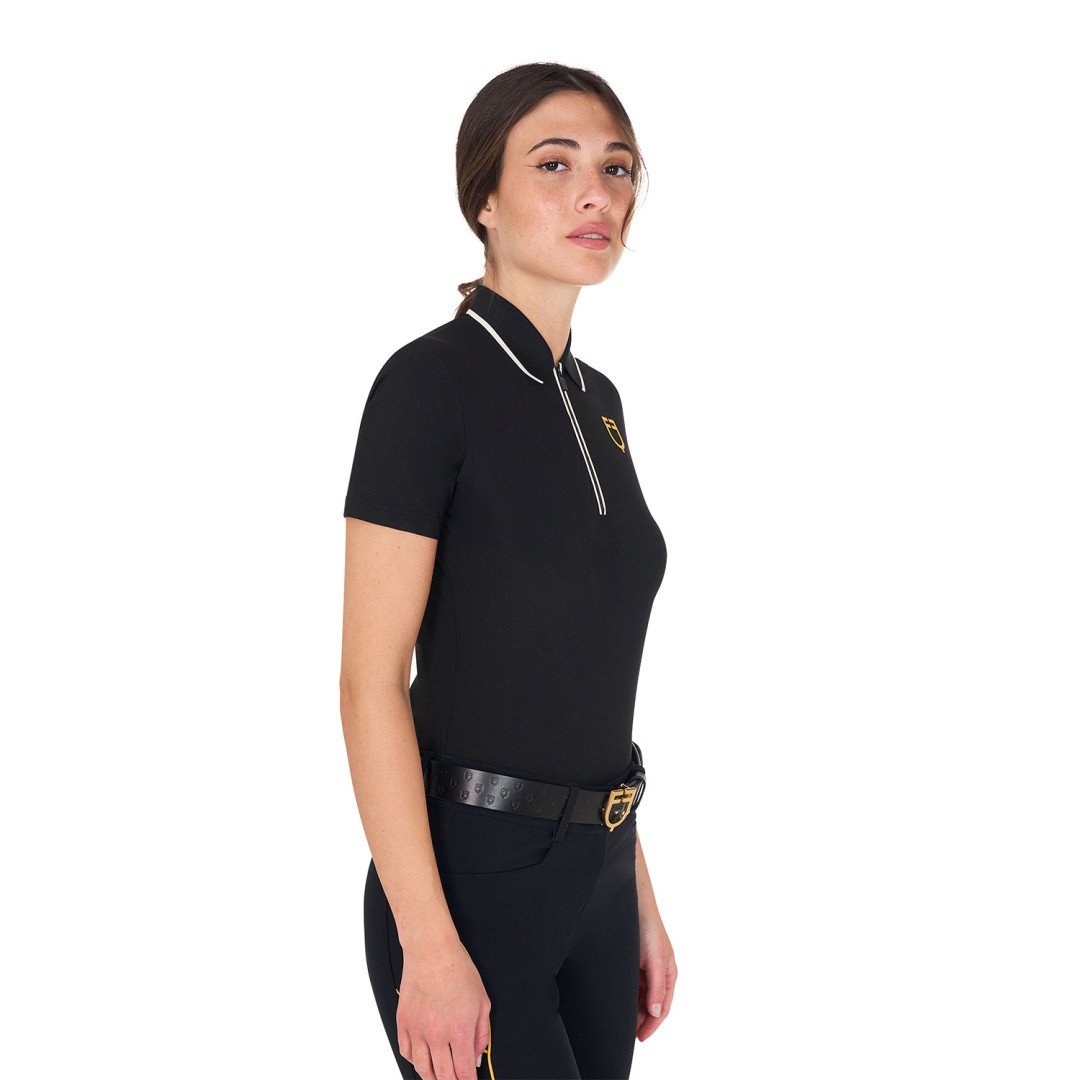 slim fit Damen-Trainingspoloshirt mit Reißverschluss und Logo auf der Brust