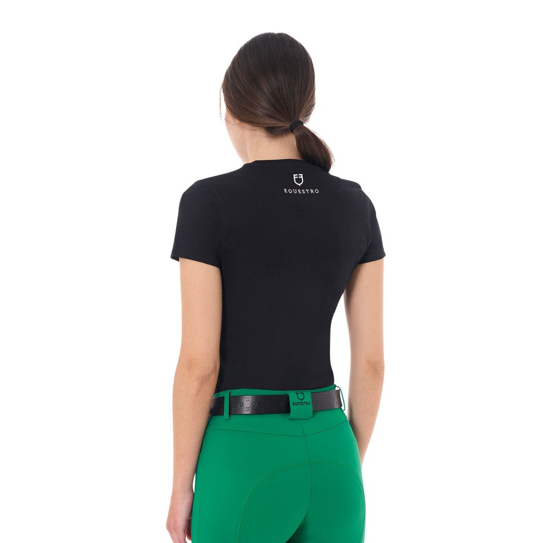 Camiseta feminina listrada de algodão do Horse Club