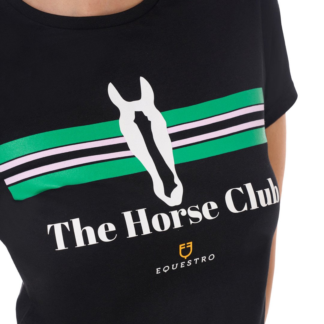 Camiseta feminina listrada de algodão do Horse Club