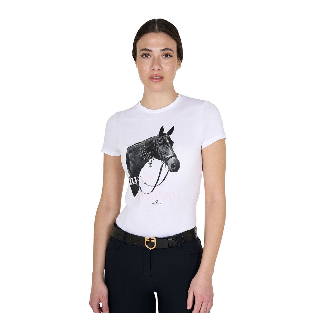 Camiseta de mujer Ready To The Party en algodón con pedrería