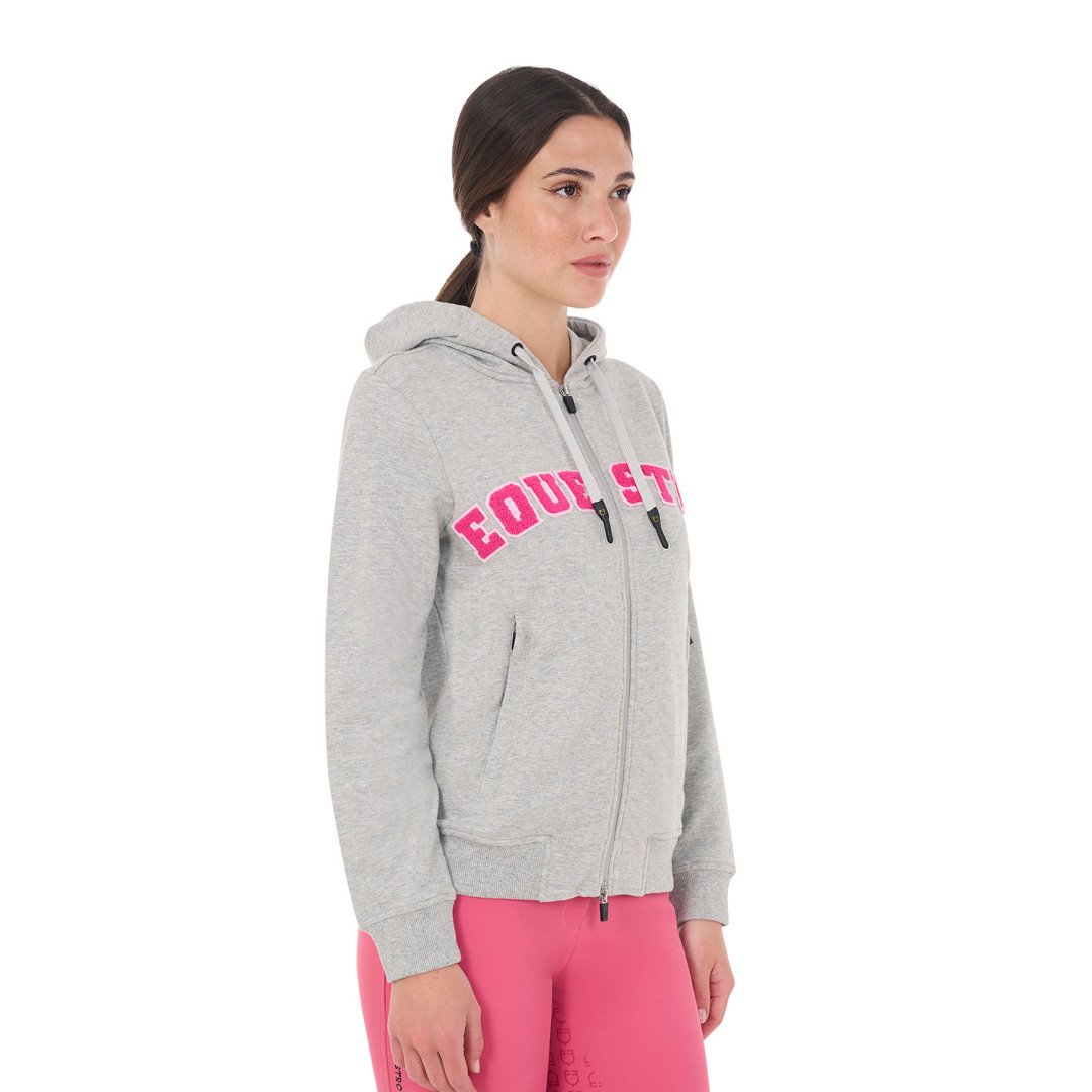 Sudadera con capucha y cremallera para mujer con letras de efecto rizo