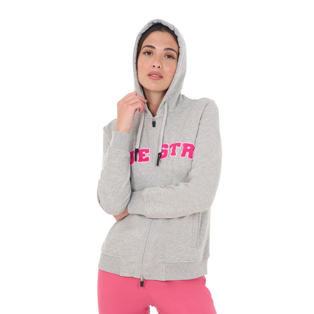 Sudadera con capucha y cremallera para mujer con letras de efecto rizo