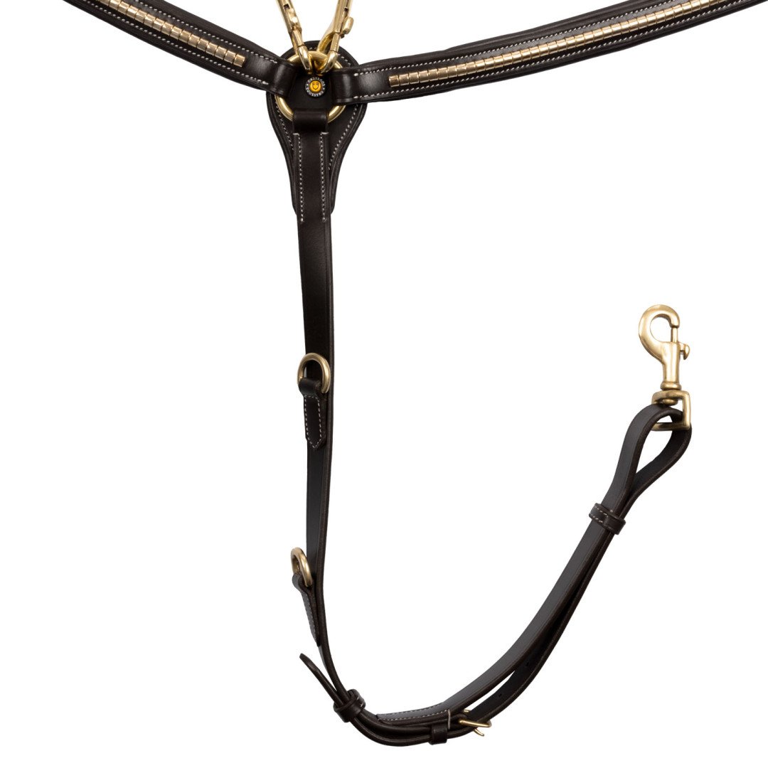 Pettorale con forchetta in pelle conciata con clincher in ottone