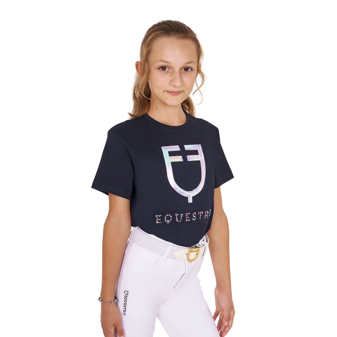T-shirt bambina slim fit stampa logo multicolore