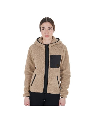 Felpa Donna in Pile Ricciolo Con Tasca Frontale