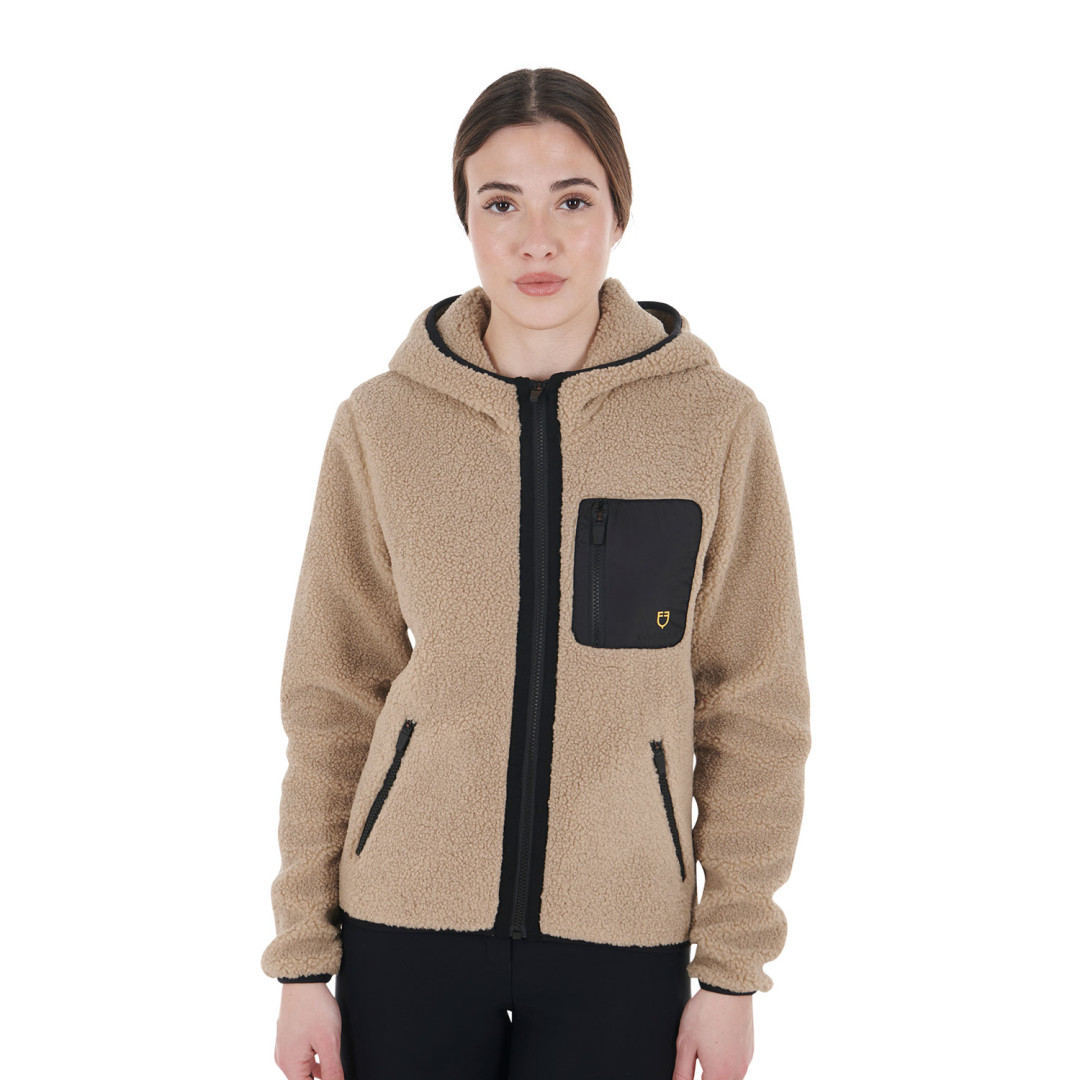 Felpa Donna in Pile Ricciolo Con Tasca Frontale Felpa Donna in Pile Ricciolo Con Tasca Frontale
