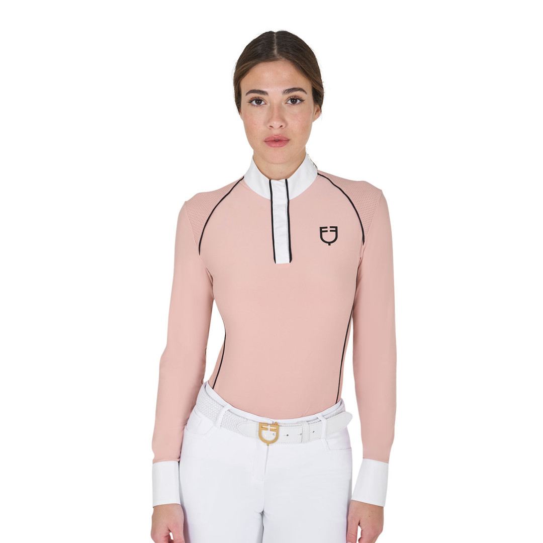 Polo donna slim fit da concorso con inserti in mesh Polo donna slim fit da concorso con inserti in mesh