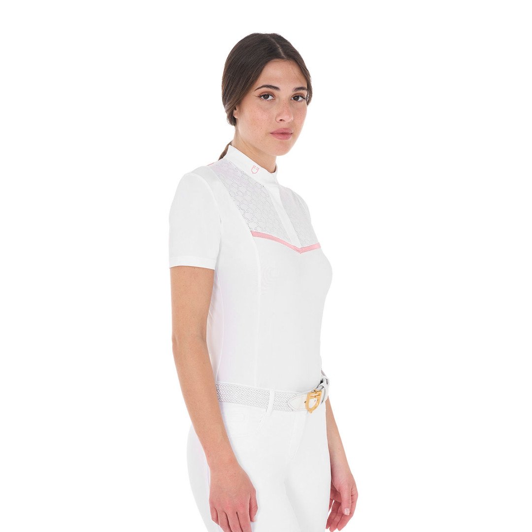 Polo concorso donna slim fit con inserti traforati sul petto