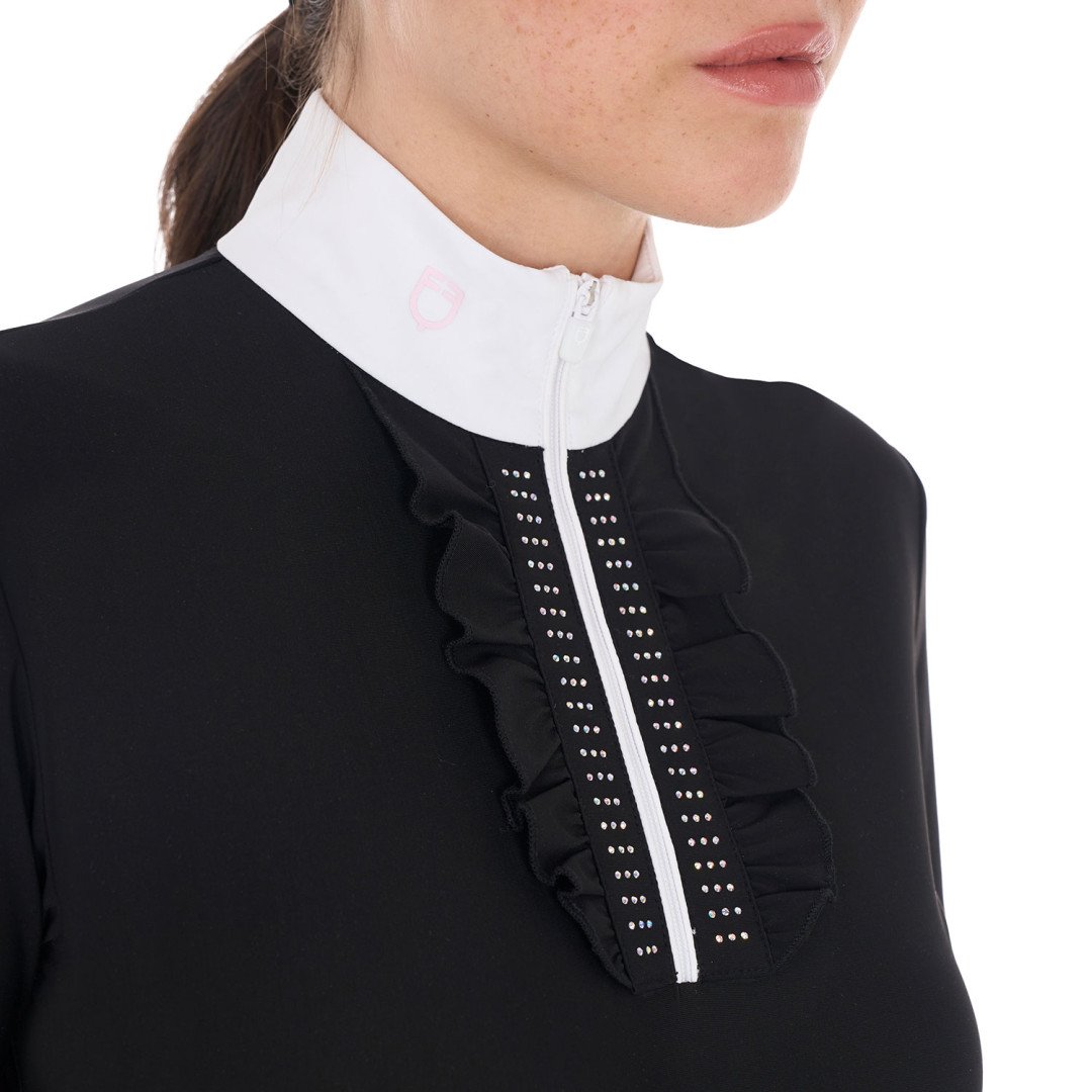 Polo concorso donna slim fit con ruches e strass