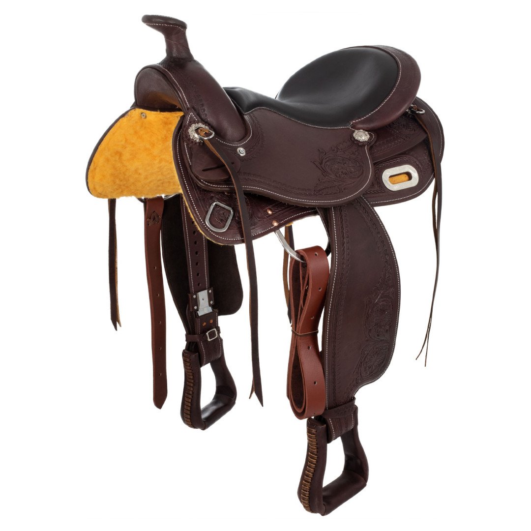 Westernsattel Edelstahlbeschlag Narbenleder Flower Stempel 2815