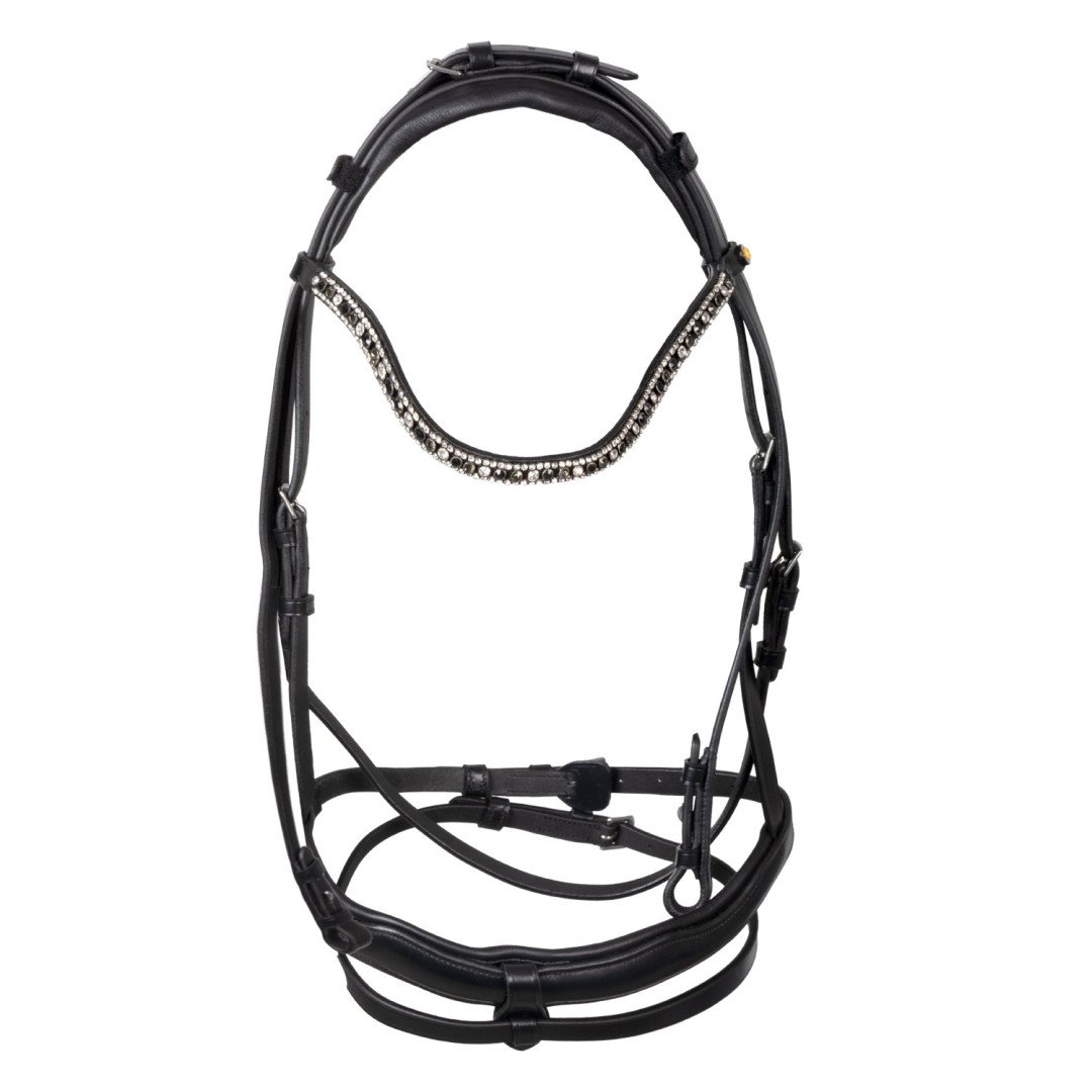 Testiera inglese in cuoio con strass su frontalino