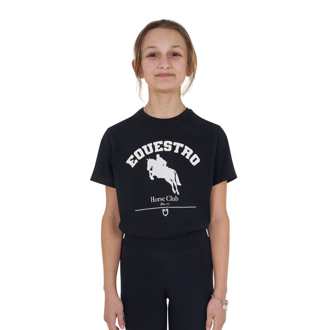 T-shirt bambina Jumping Horse Club in cotone