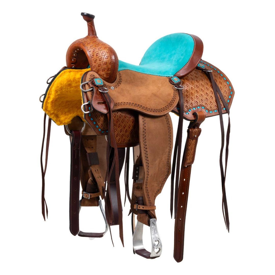 Equitime Saddlery Online  Sella barrel con seggio turquoise e basket tooling 1,00 €