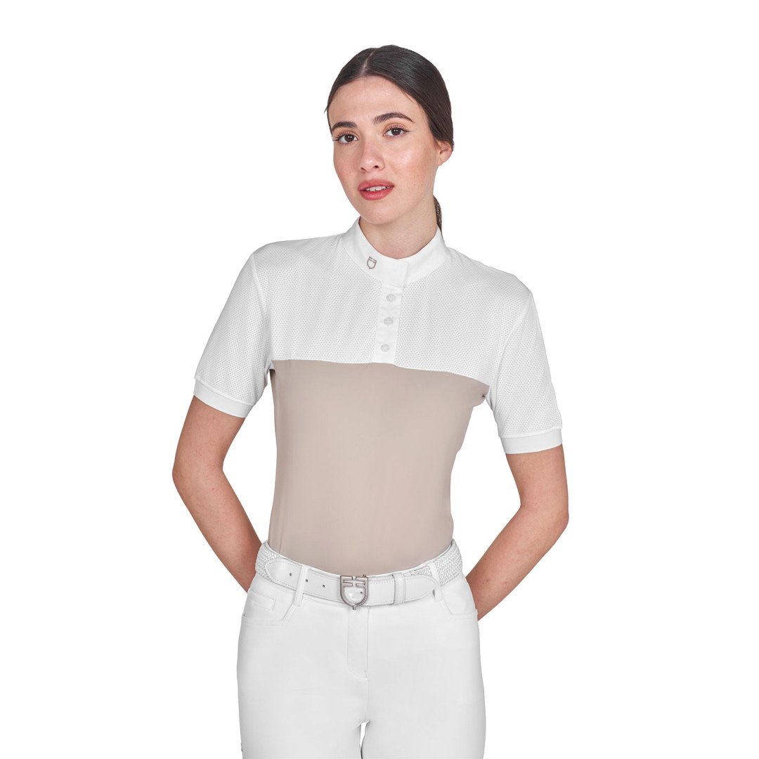 Damen-Poloshirt mit kurzen Knöpfen, 1/2 Mesh