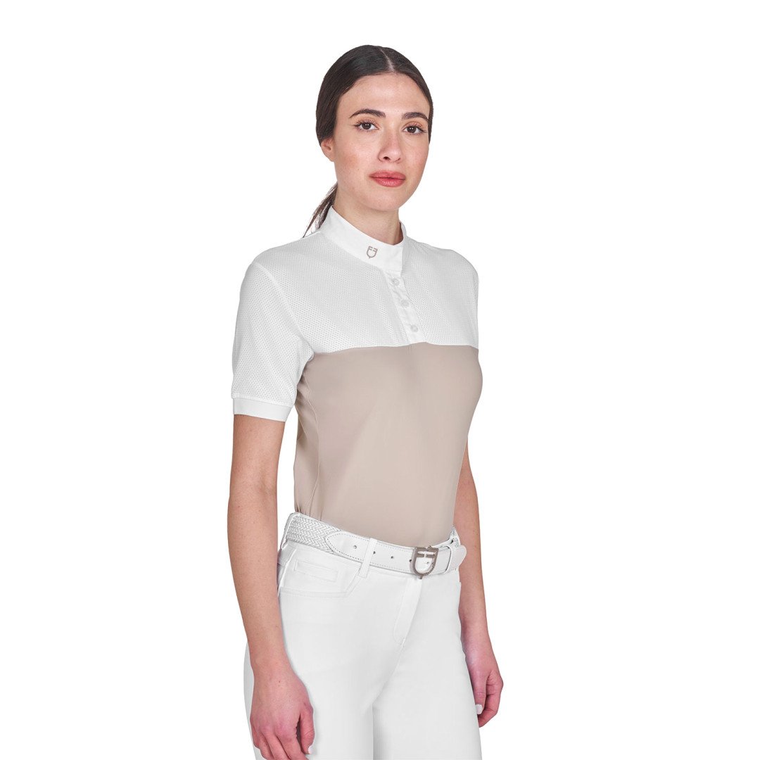 Polo femme à manches courtes et boutons, maille 1/2