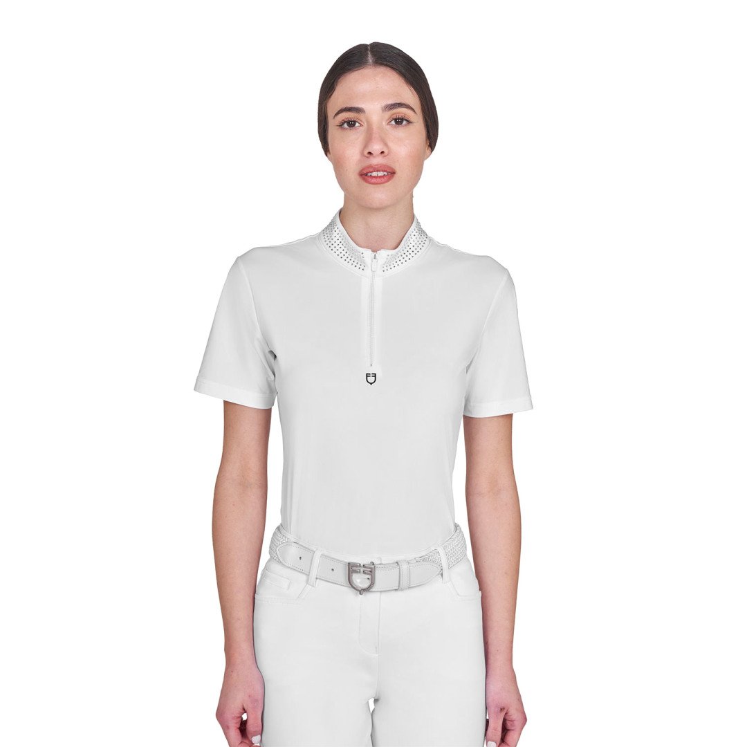 T-shirt training donna slim fit con ruches sul petto