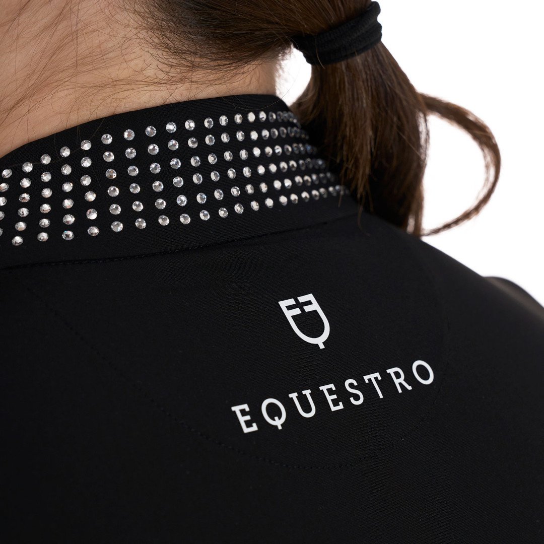 Polo training donna slim fit con zip e strass sul colletto