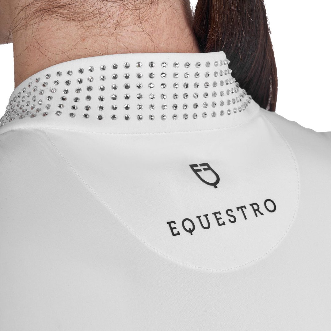 Polo training donna slim fit con zip e strass sul colletto