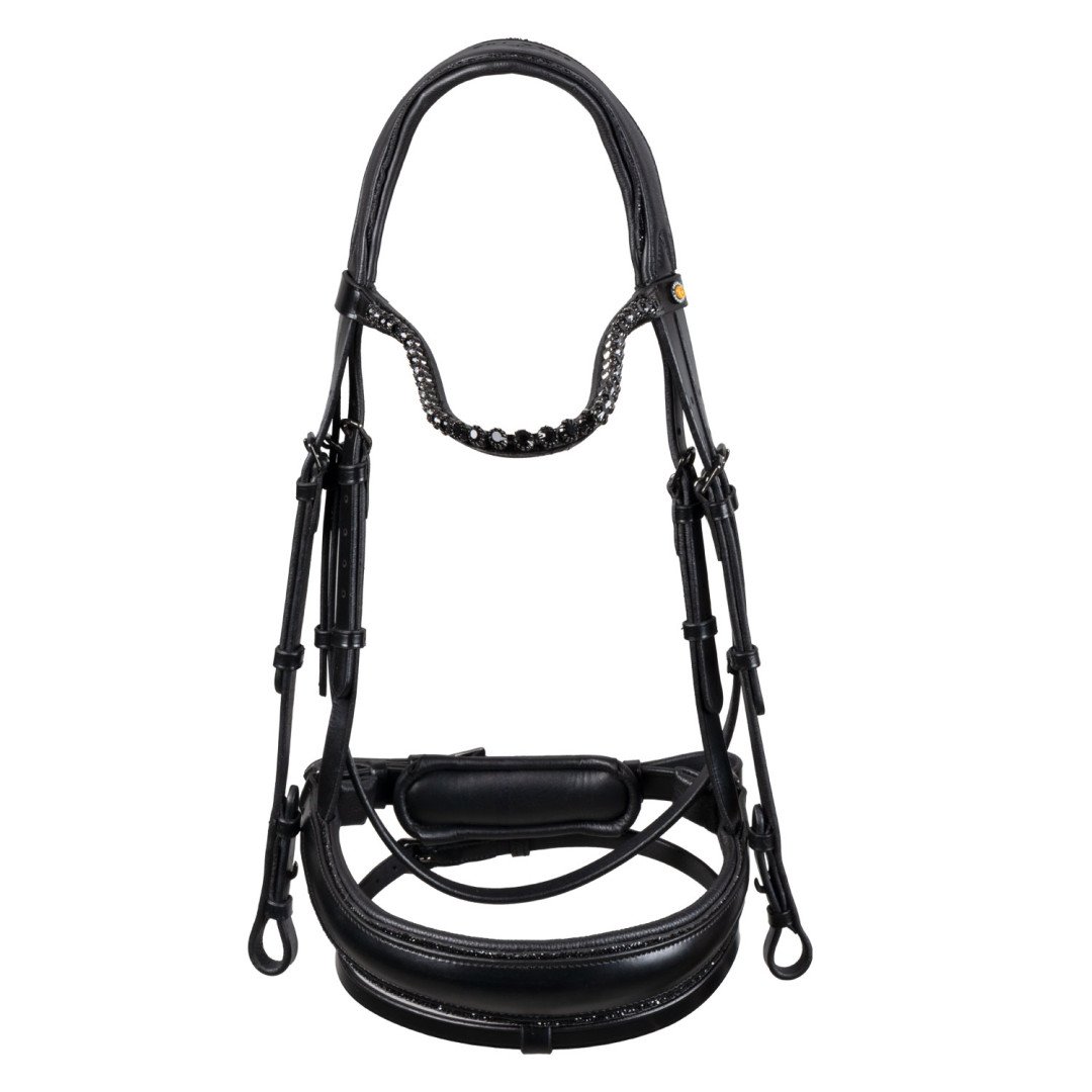 Testiera dressage anatomica in pelle con strass