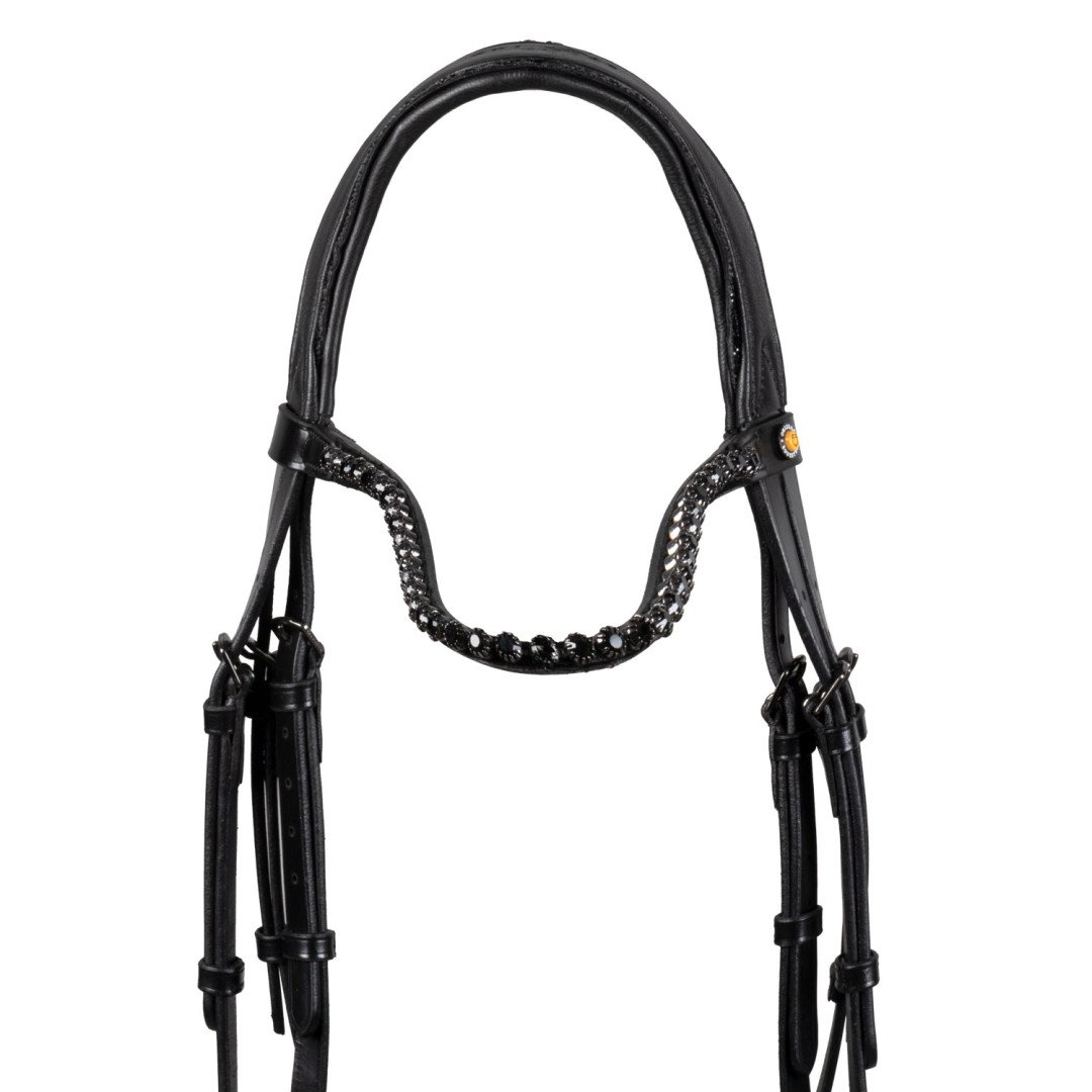 Testiera dressage anatomica in pelle con strass