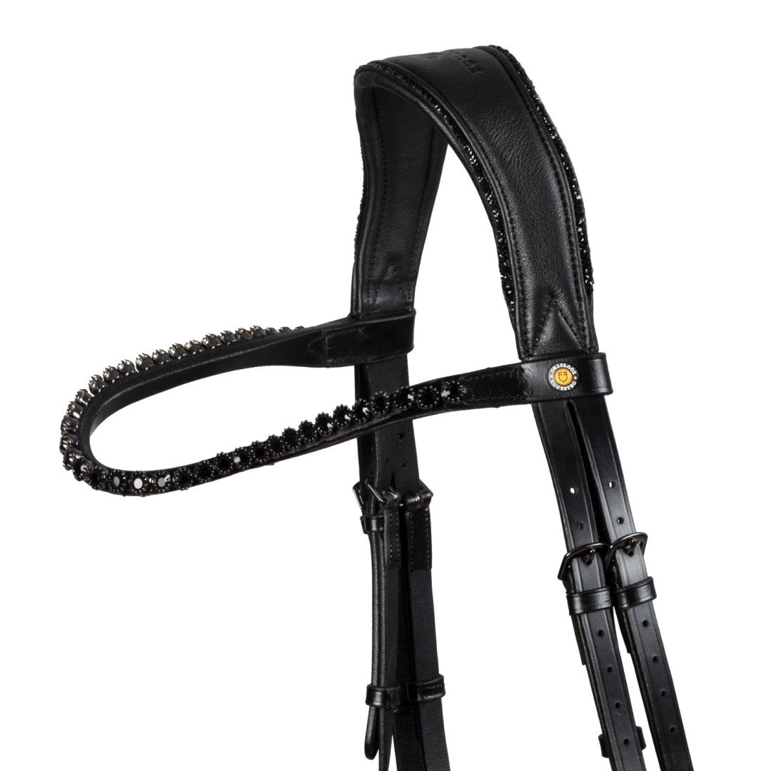 Testiera dressage anatomica in pelle con strass