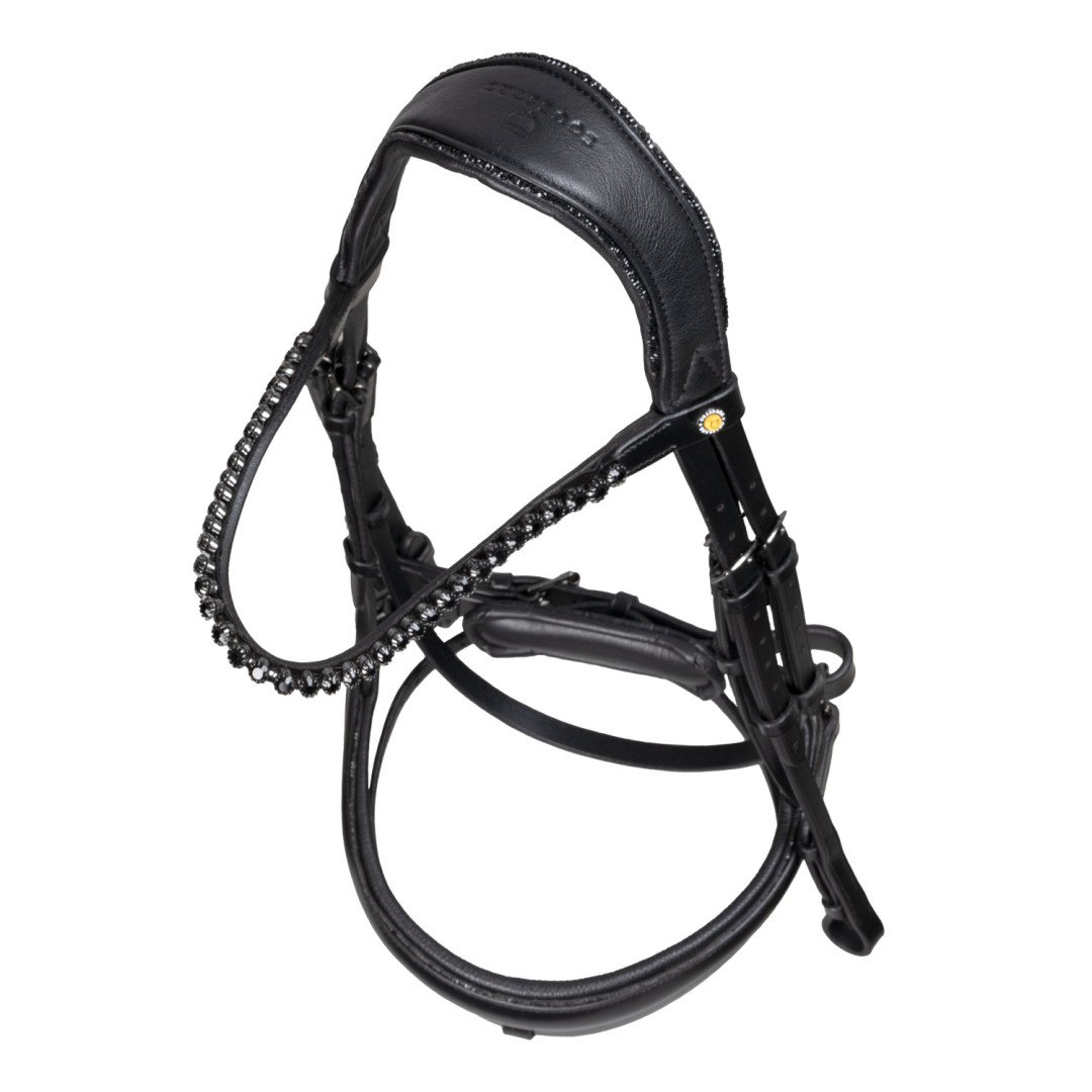 Testiera dressage anatomica in pelle con strass