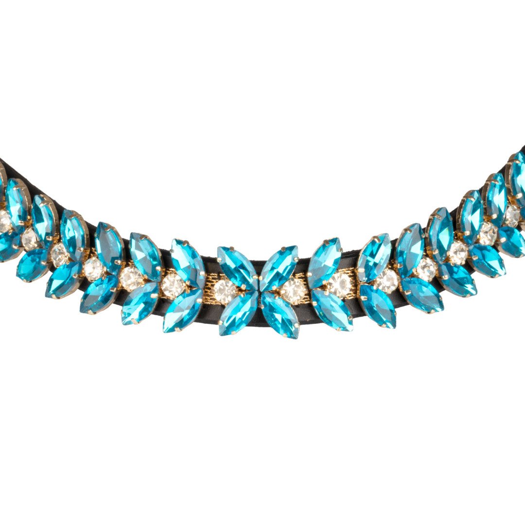 Frontalino Blue Jets Crystal in cuoio
