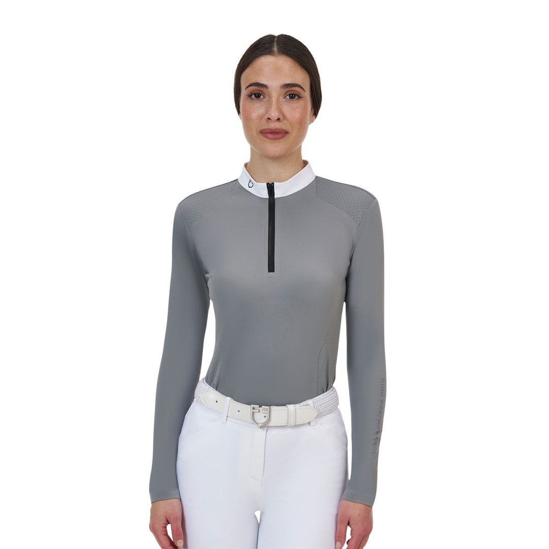 Polo concorso donna Equestro Ridertechnology manica lunga e zip