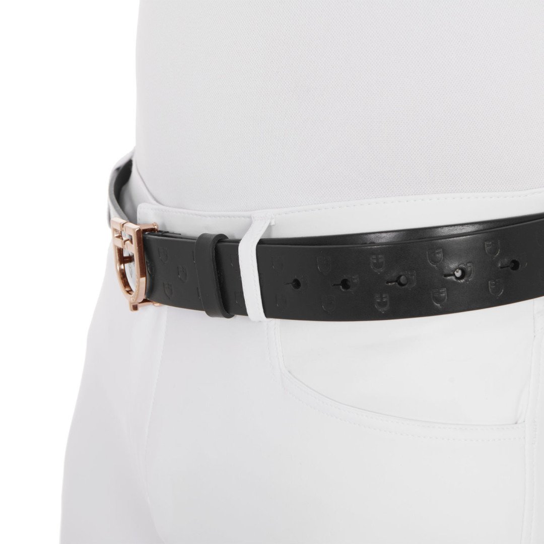Cintura in cuoio logato black e fibbia rosegold