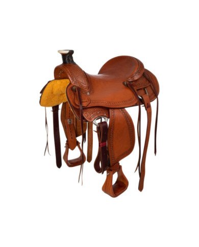 Coussin De Selle Western Orange - Lavage Acide Sur Cuir De Vache - Tissu Laine - Neuf
