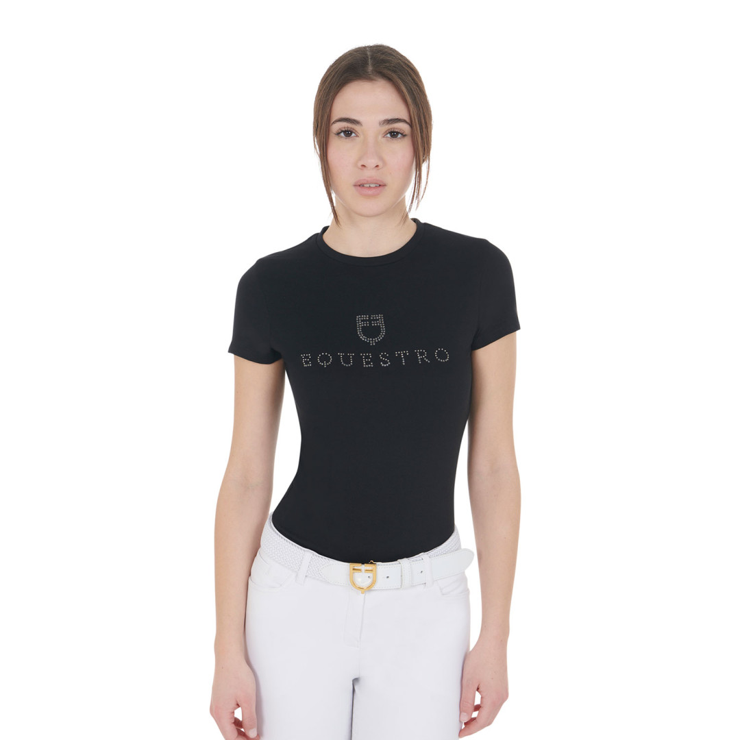 Camiseta de manga corta  T-shirt donna slim fit con scritta strass 49,90 € Camiseta de manga corta  T-shirt donna slim fit con scritta strass 49,90 €