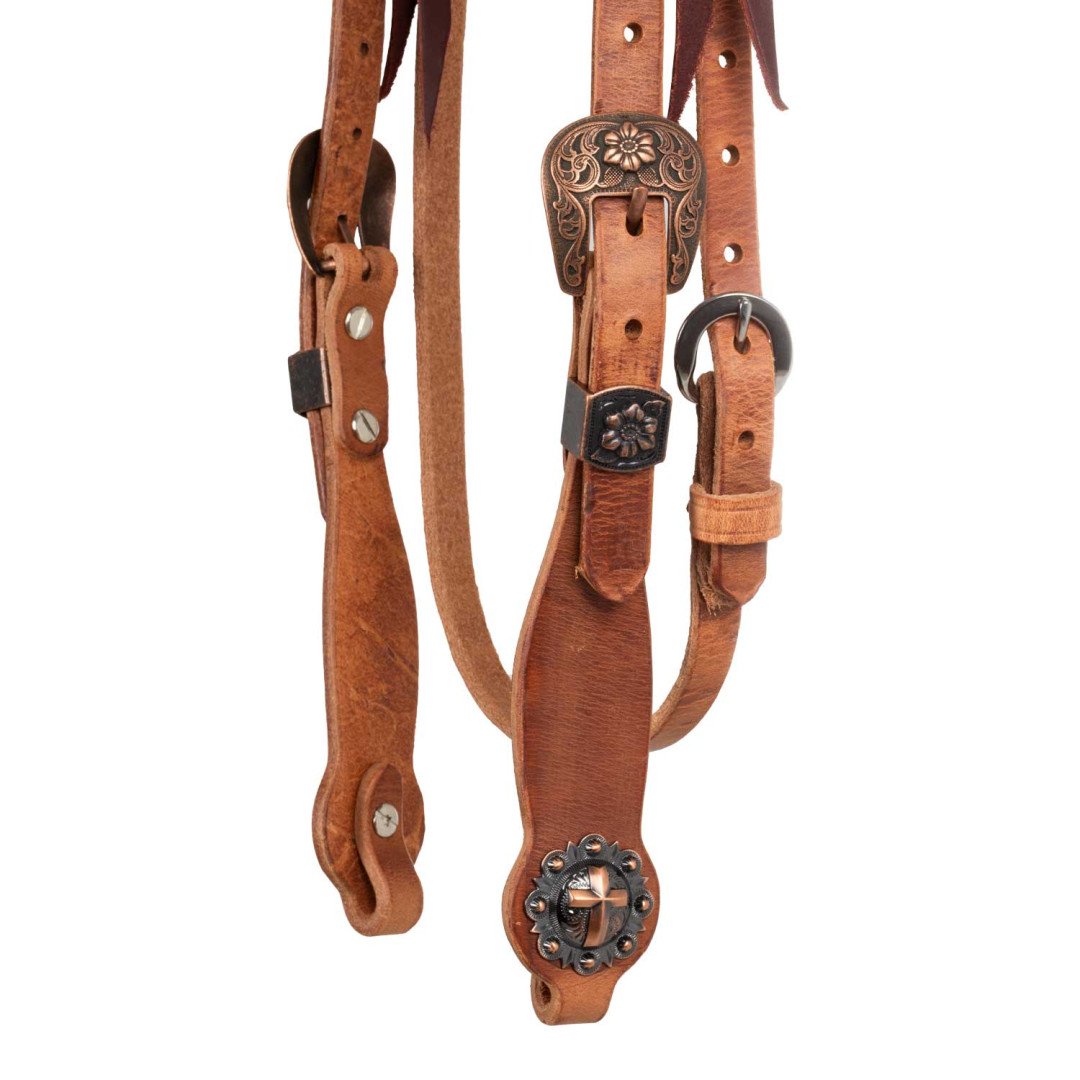 cabeçada COPPER FLORAL BUCKLE WITH CROSS CONCHO WESTERN BRIDLE 202,87&nbsp;€