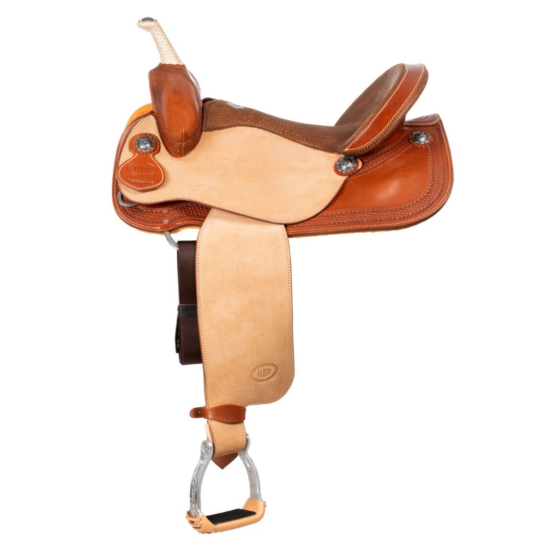 Barrel saddle  Sella Westwood basic barrel MJ, cognac/reverse natural, border basket tooling 2,00 €