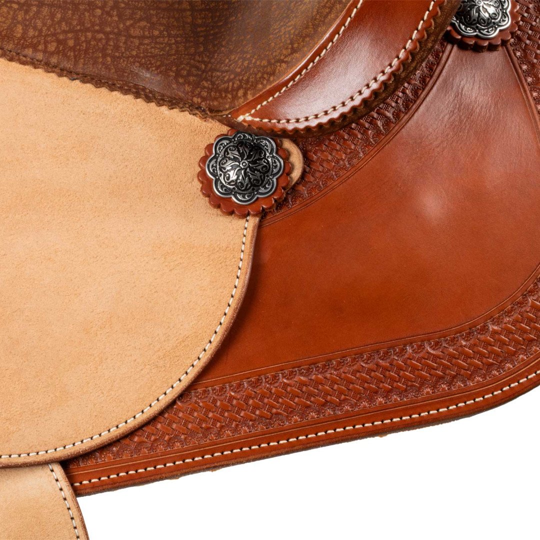 Barrel saddle  Sella Westwood basic barrel MJ, cognac/reverse natural, border basket tooling 2,00 €