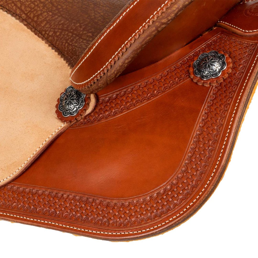 Barrel saddle  Sella Westwood basic barrel MJ, cognac/reverse natural, border basket tooling 2,00 €