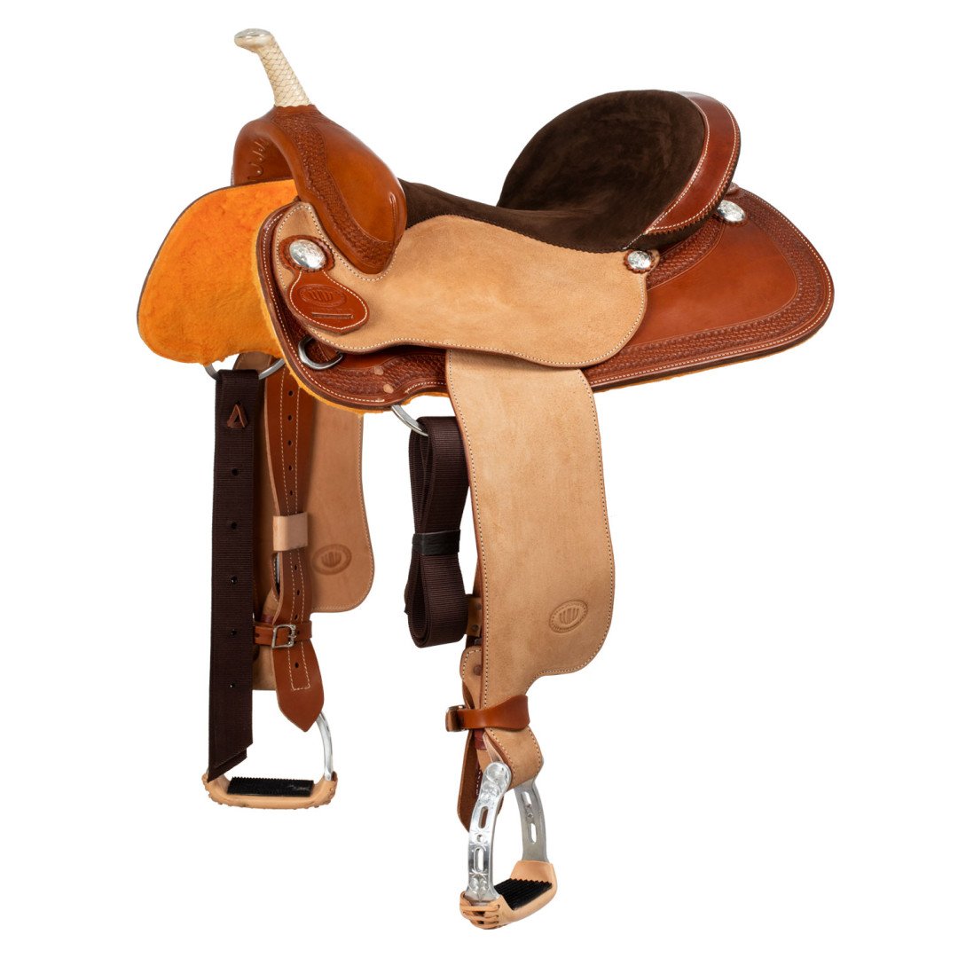 Barrel saddle  Sella Westwood basic barrel MJ, cognac/reverse natural, border basket tooling 1,00 €