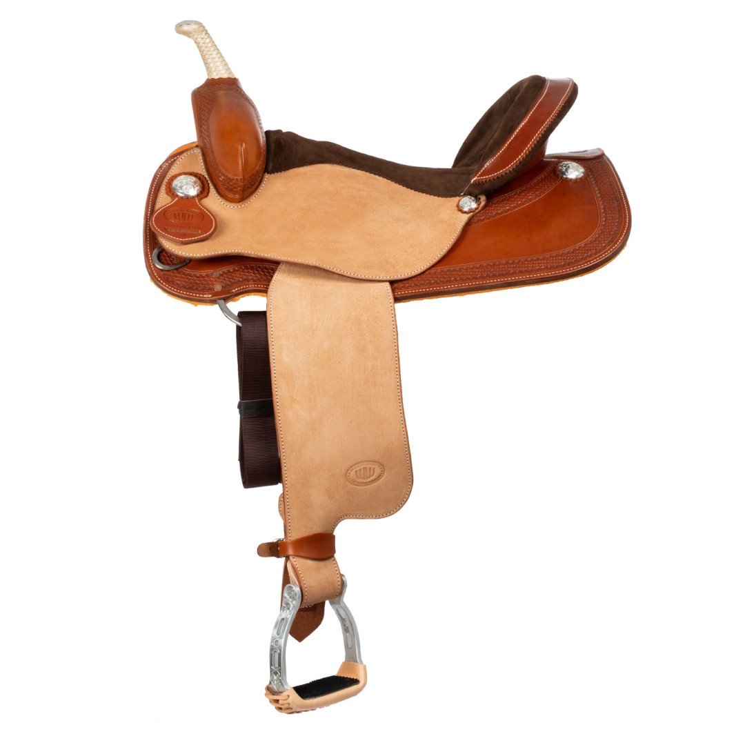 Barrel saddle  Sella Westwood basic barrel MJ, cognac/reverse natural, border basket tooling 1,00 €