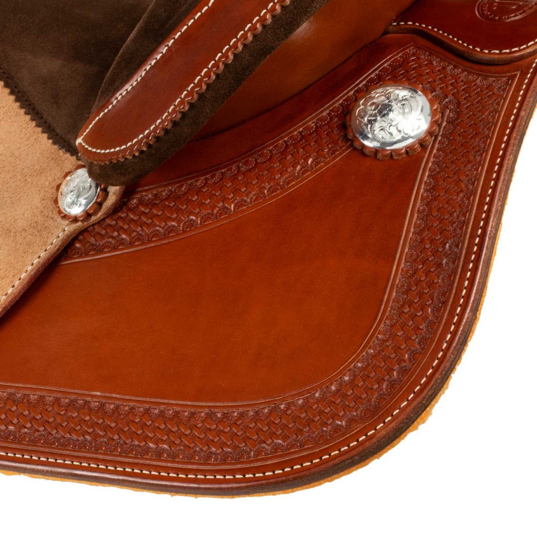 Barrel saddle  Sella Westwood basic barrel MJ, cognac/reverse natural, border basket tooling 1,00 €